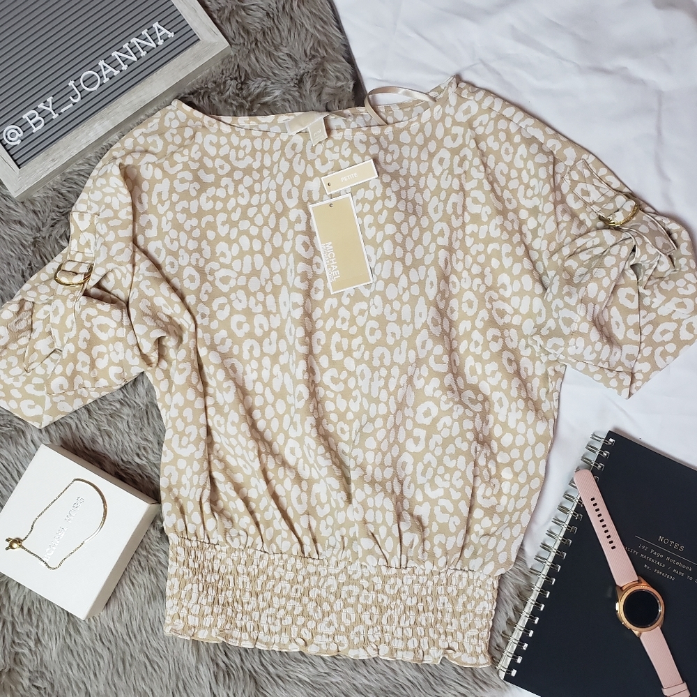 《MICHAEL KORS》 Smocked Waist D-Ring Roll Sleeves